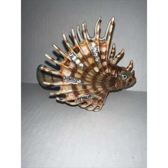 Bejeweled Enameled Pewter Angelfish Fish Trinket Box With Crystals 4.5” Long. - Picture 1 of 5